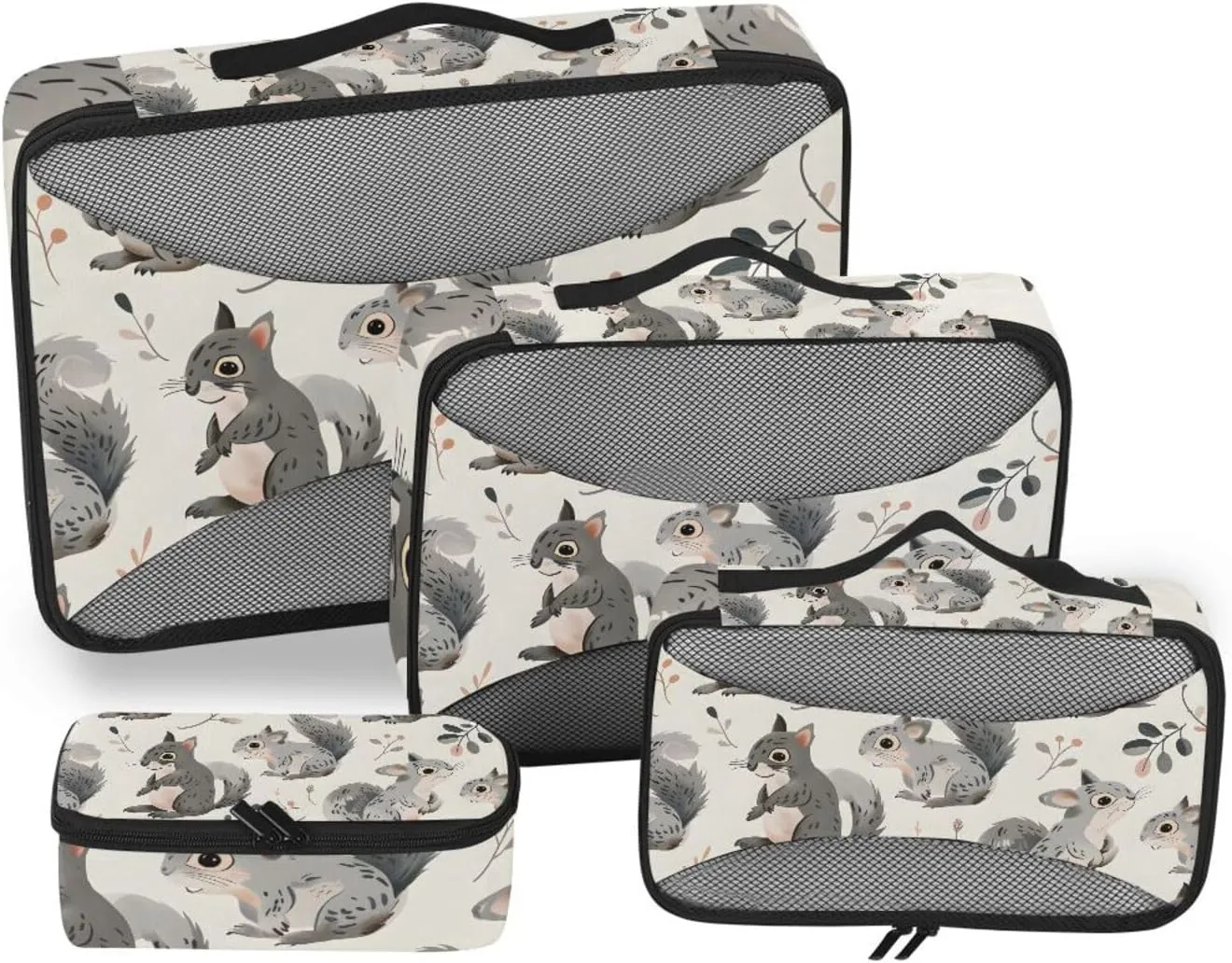 Packing Cubes for Travel 4 Set Squirrel Little Animal Beige Luggage Set Suitcase Organizer Bags Mesh Accessories Storage Pouch Toiletry Packing Cubes