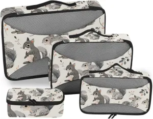 Packing Cubes for Travel 4 Set Squirrel Little Animal Beige Luggage Set Suitcase Organizer Bags Mesh Accessories Storage Pouch Toiletry Packing Cubes