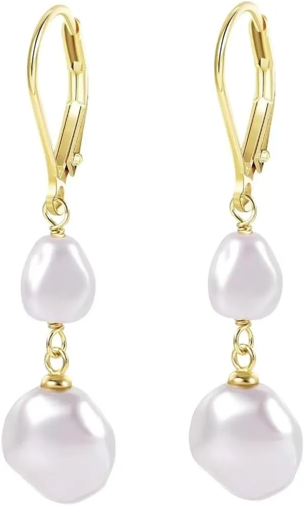 Pearl Earrings for Women Pearl Drop Dangle Earrings Leverback Irregular Double Pearl Earrings Hypoallergenic Jewelry