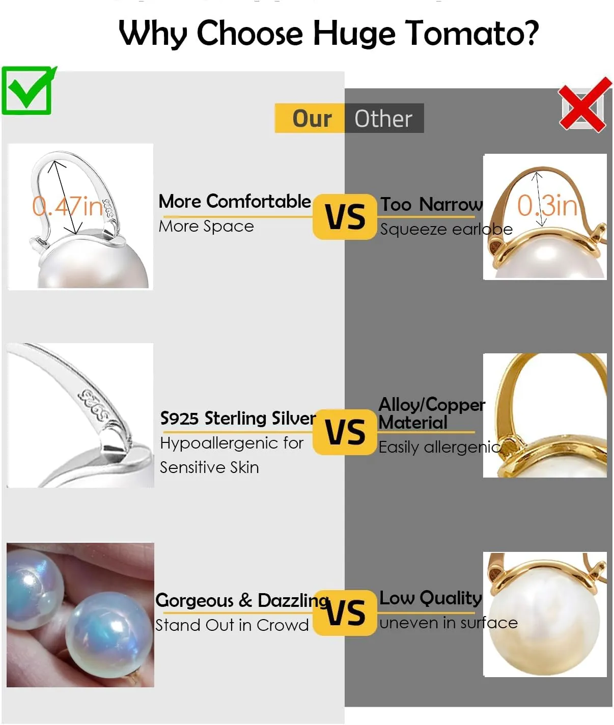 Pearl Earrings for Women Trendy, 14mm 925 Sterling Silver Pearl Drop Earrings Fashion, Large Shell Pearl Hoop Earring Dangle Jewelry for Wedding Gift
