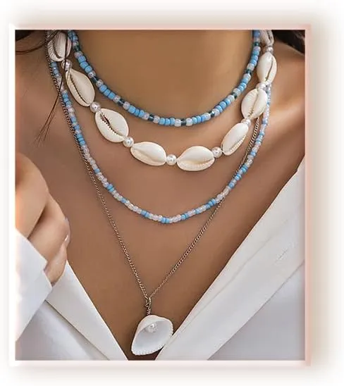 Pearl Necklace Layered Necklaces Beach Necklaces Starfish Pendent Conch Pearl Choker Necks Gold Layered Jewelry Set for Women