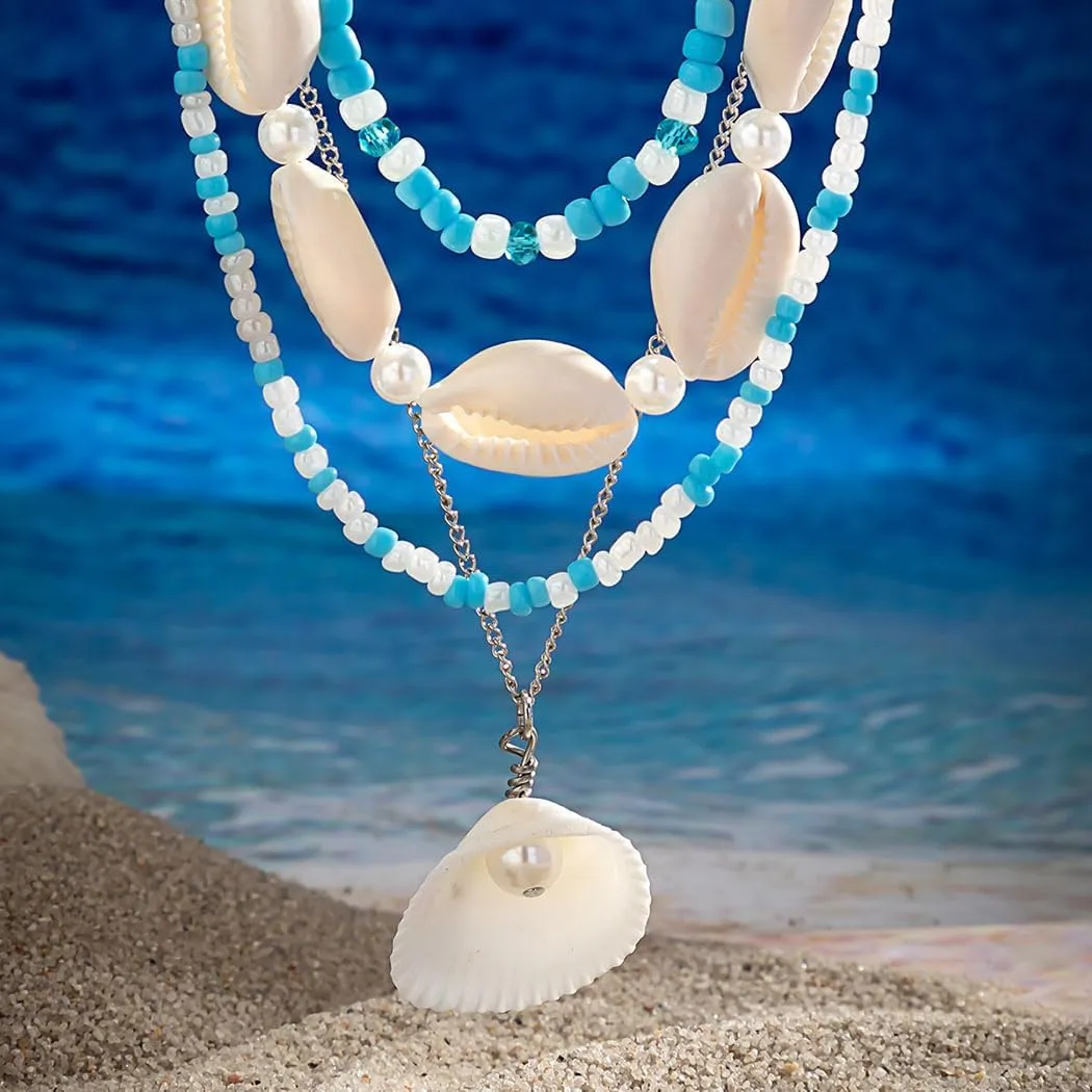 Pearl Necklace Layered Necklaces Beach Necklaces Starfish Pendent Conch Pearl Choker Necks Gold Layered Jewelry Set for Women