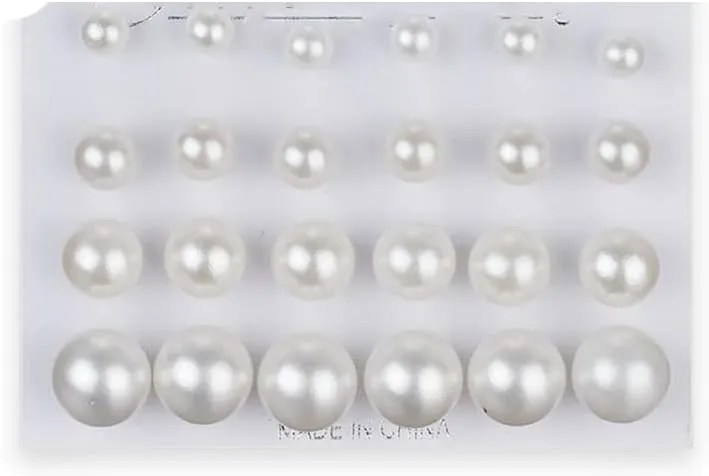 Pearl Stud Earrings Set Bridal Simulated Pearl Earrings for Women White Pearl Earrings Studs for Wedding Brides Bridesmaids 12Pairs Birthday Christmas Gift