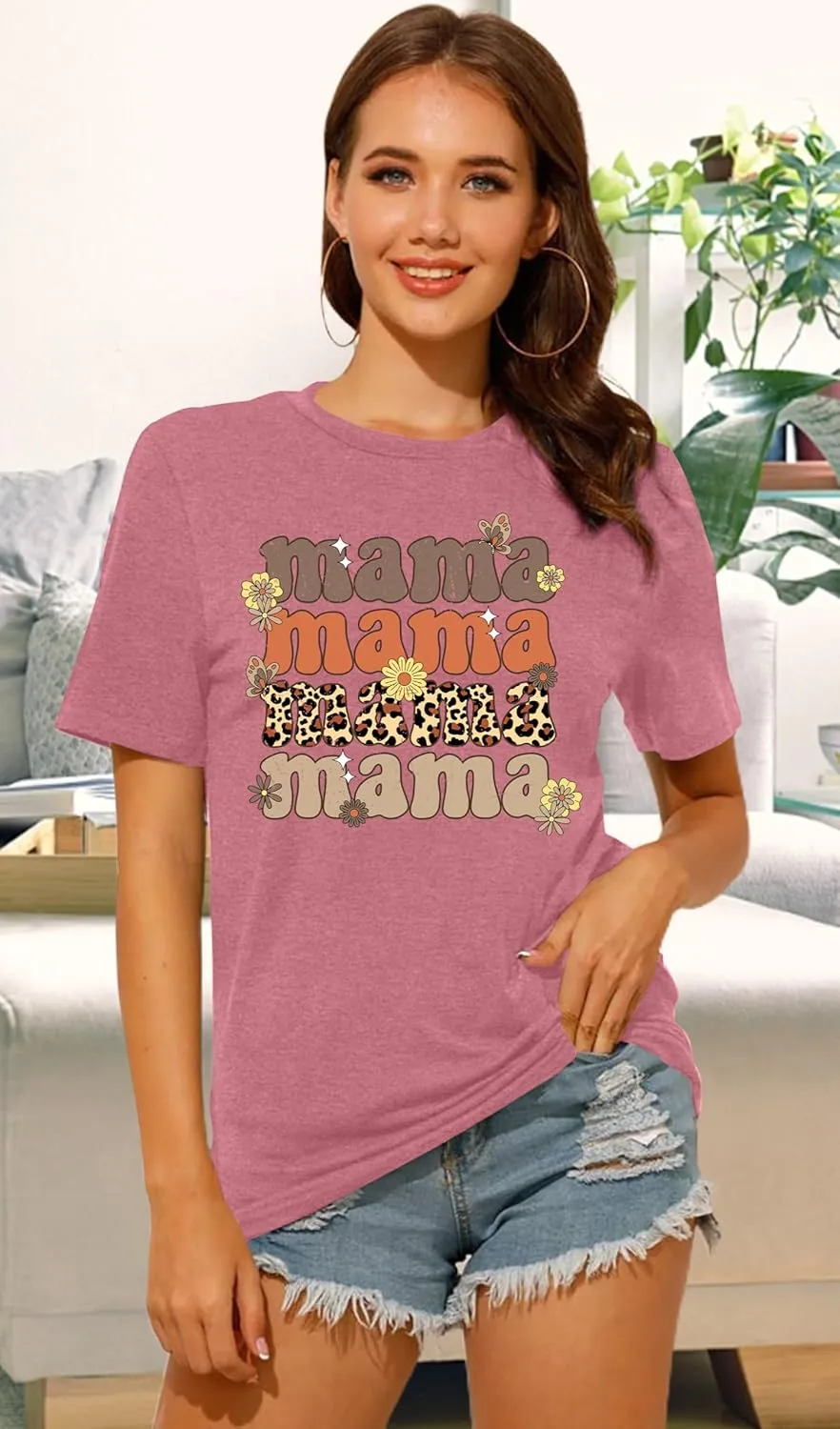 PECHAR Mama Shirt Women Leopard Mama Shirts Retro Flower Mama Graphic Cheetah Mom Tees Tops Blouses