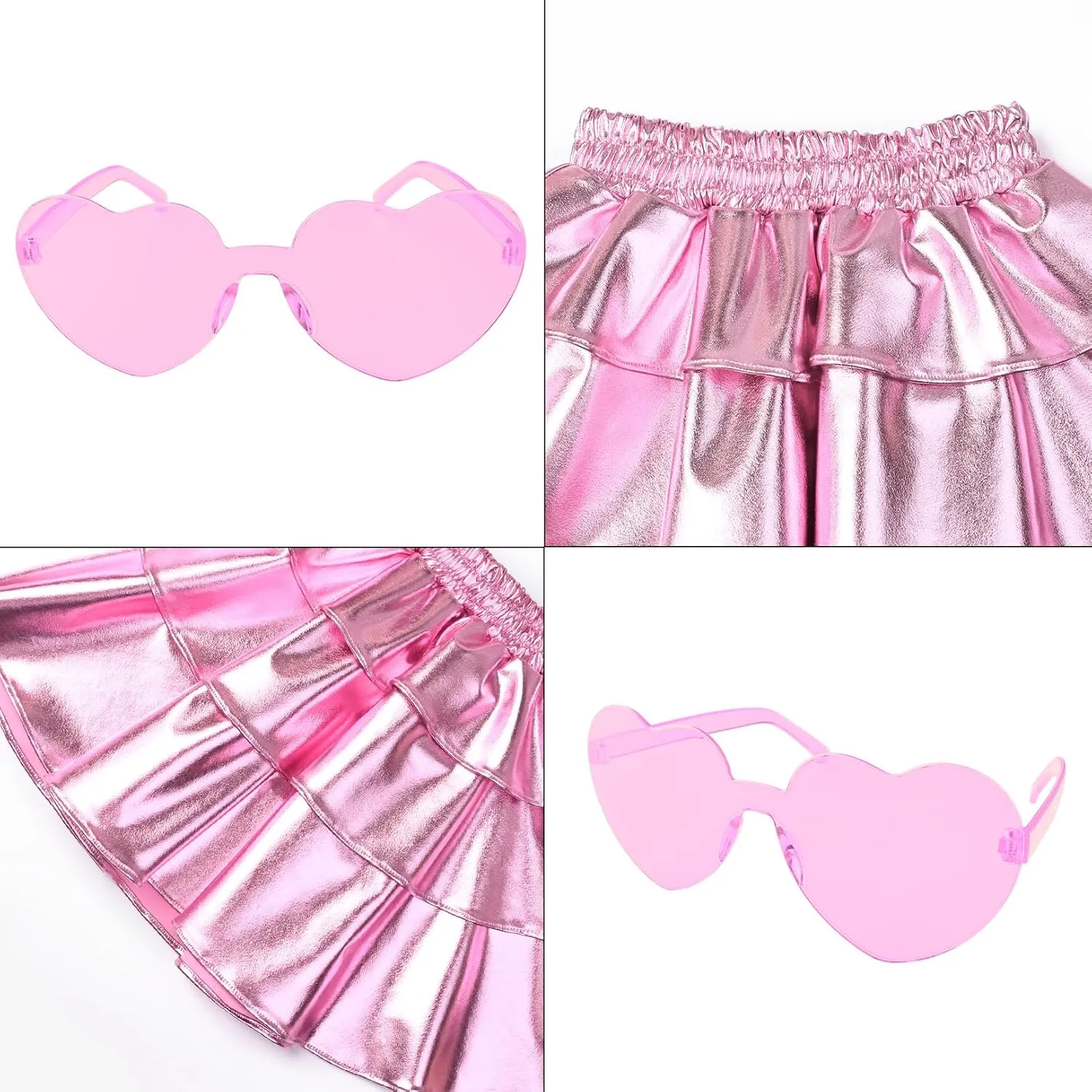 Perfashion Girls' Sparkle Metallic Skirts Layers Ruffle Sequin Tutu Dance Skirt with Sunglasses for Kids 6-15 Years