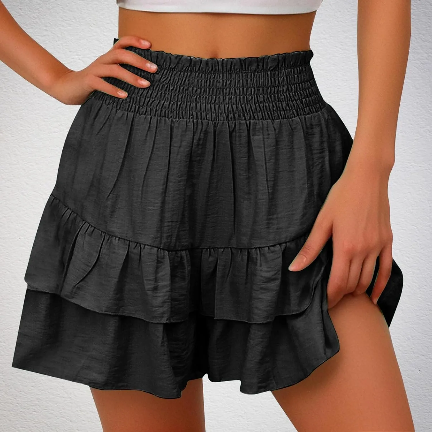 Photno Dressy Shorts for Women Summer Casual High Waisted Ruffle Shorts Flowy Mini Pleated Skirts Trendy Beach Boho Skorts