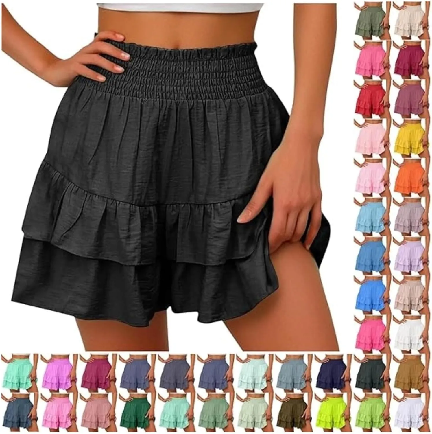 Photno Dressy Shorts for Women Summer Casual High Waisted Ruffle Shorts Flowy Mini Pleated Skirts Trendy Beach Boho Skorts