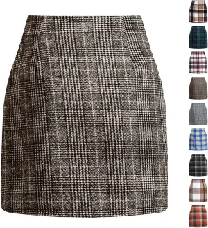 Plaid Mini Skirt for Women High Waist A Line Bodycon Pencil Fall Skirts Comfy Wool Mini Skirts Sexy Plaid Skirt