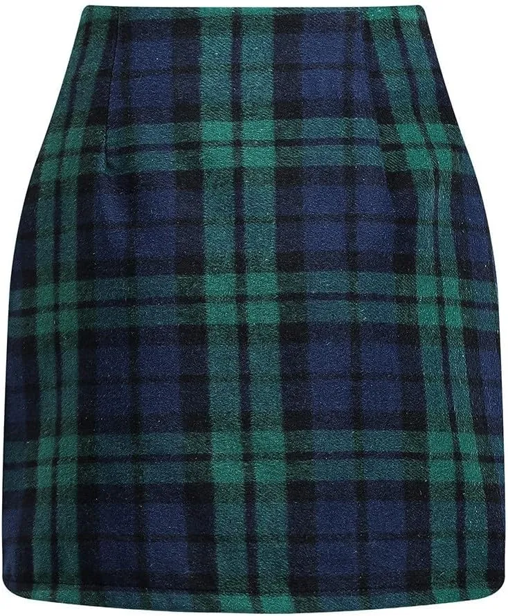 Plaid Skirts for Women Trendy Tweed Mini Skirt Casual High Waisted Short Bodycon Pencil Skirt Elegant Tartan Skirt