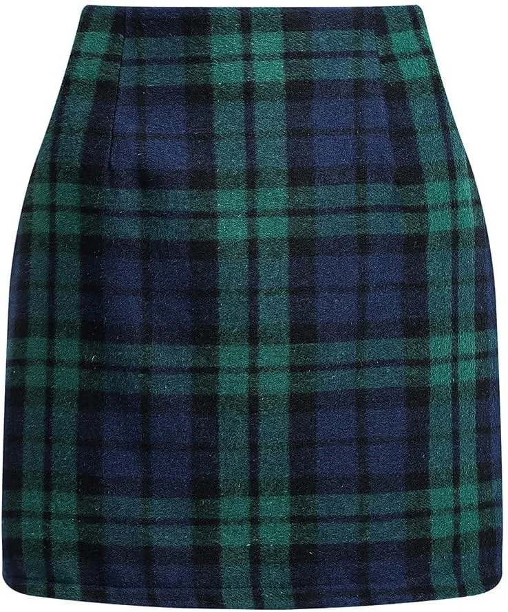 Plaid Skirts for Women Trendy Tweed Mini Skirt Casual High Waisted Short Bodycon Pencil Skirt Elegant Tartan Skirt
