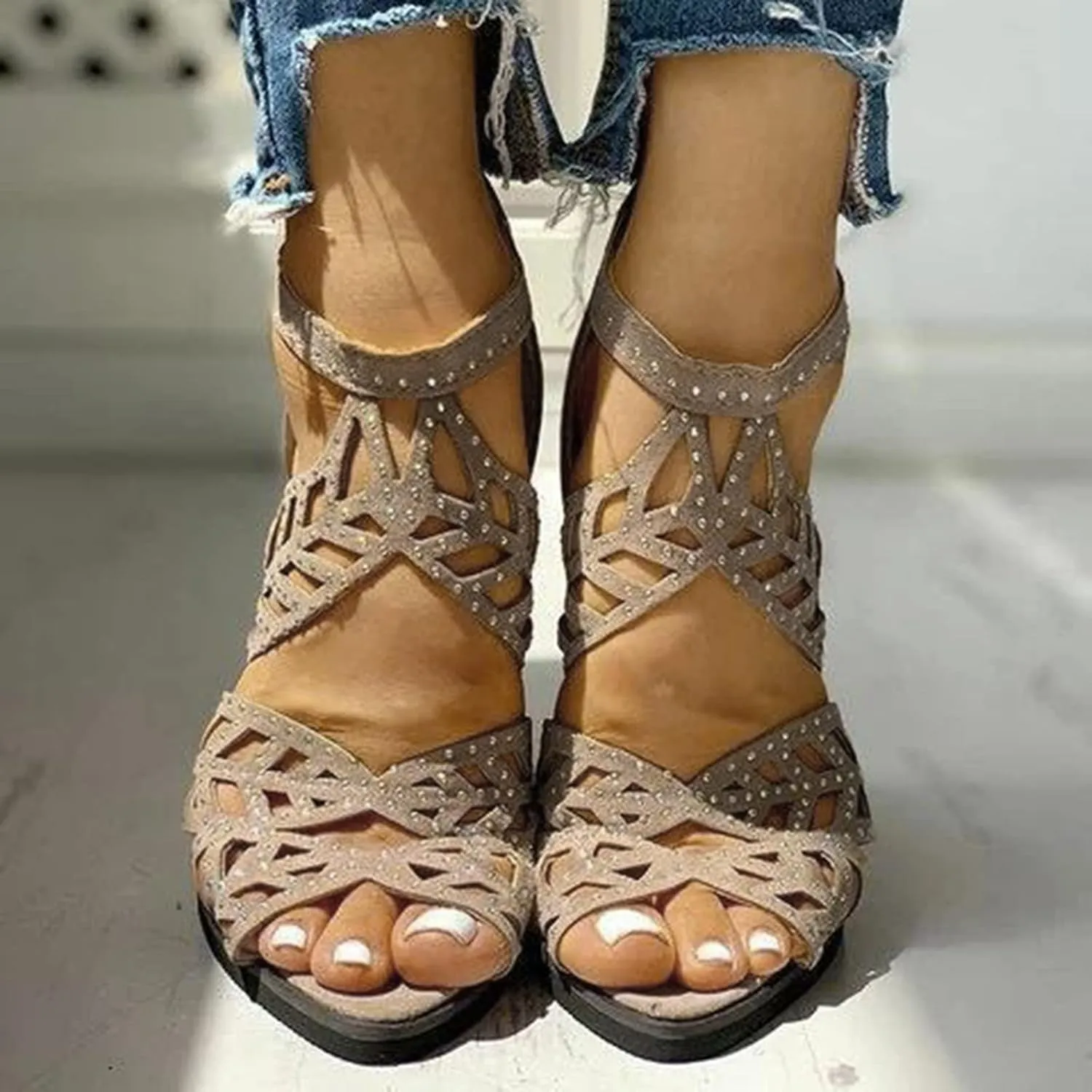 Platform Sandals Women Silver Flats for Women Women's Ankle Strap Low Wedge Sandals Summer Shoes Comfortable Summer Platform Casual Dress Sandal Dress for Flip Flops