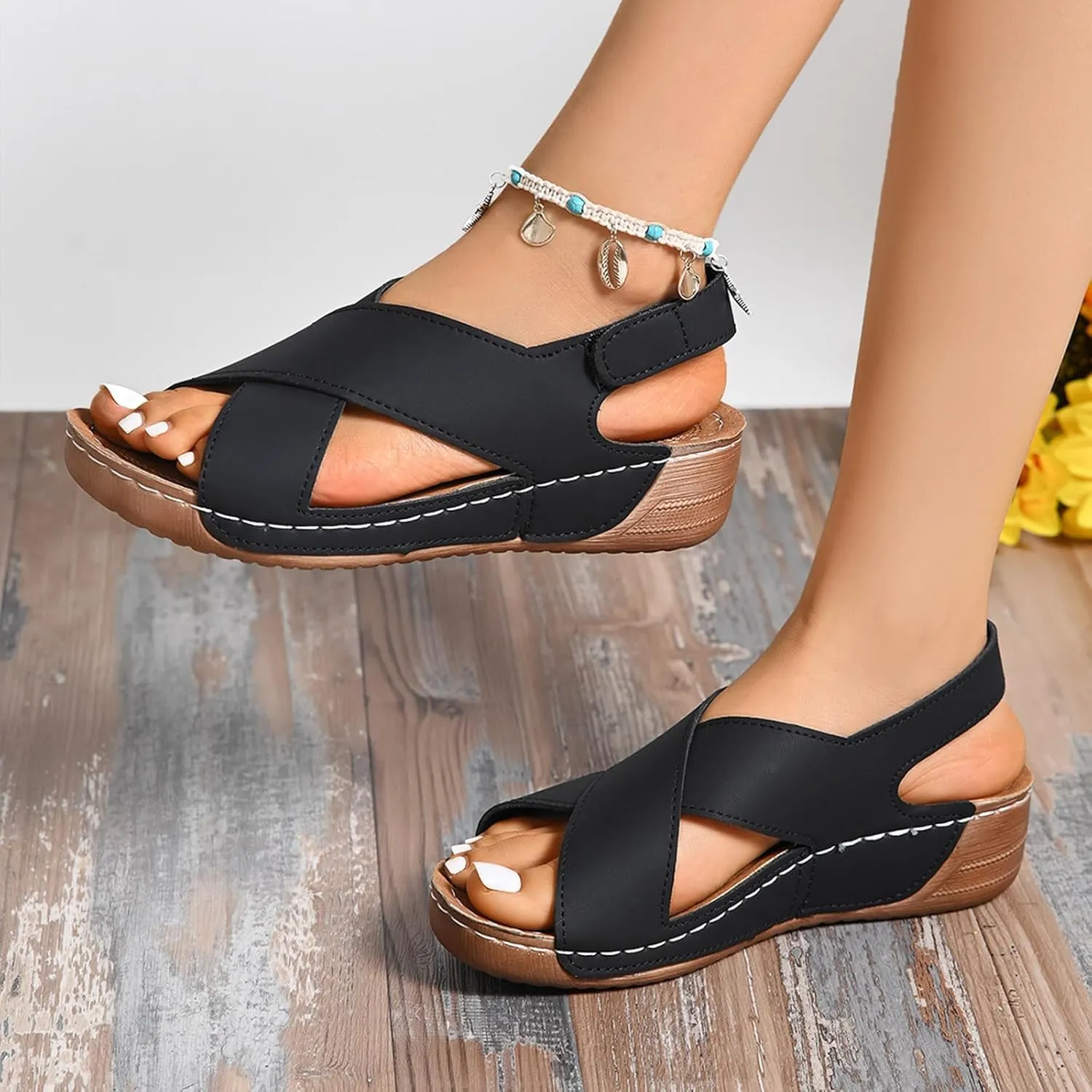 Platform Wedge Sandals Espadrilles Wedges Heel Elegant Floral Bow Tie Ankle Strap Shoes Trendy Pattern Open Toe Bridal Espadrille High Printed Slingback with Bowknot Dress Lace Up Sandal