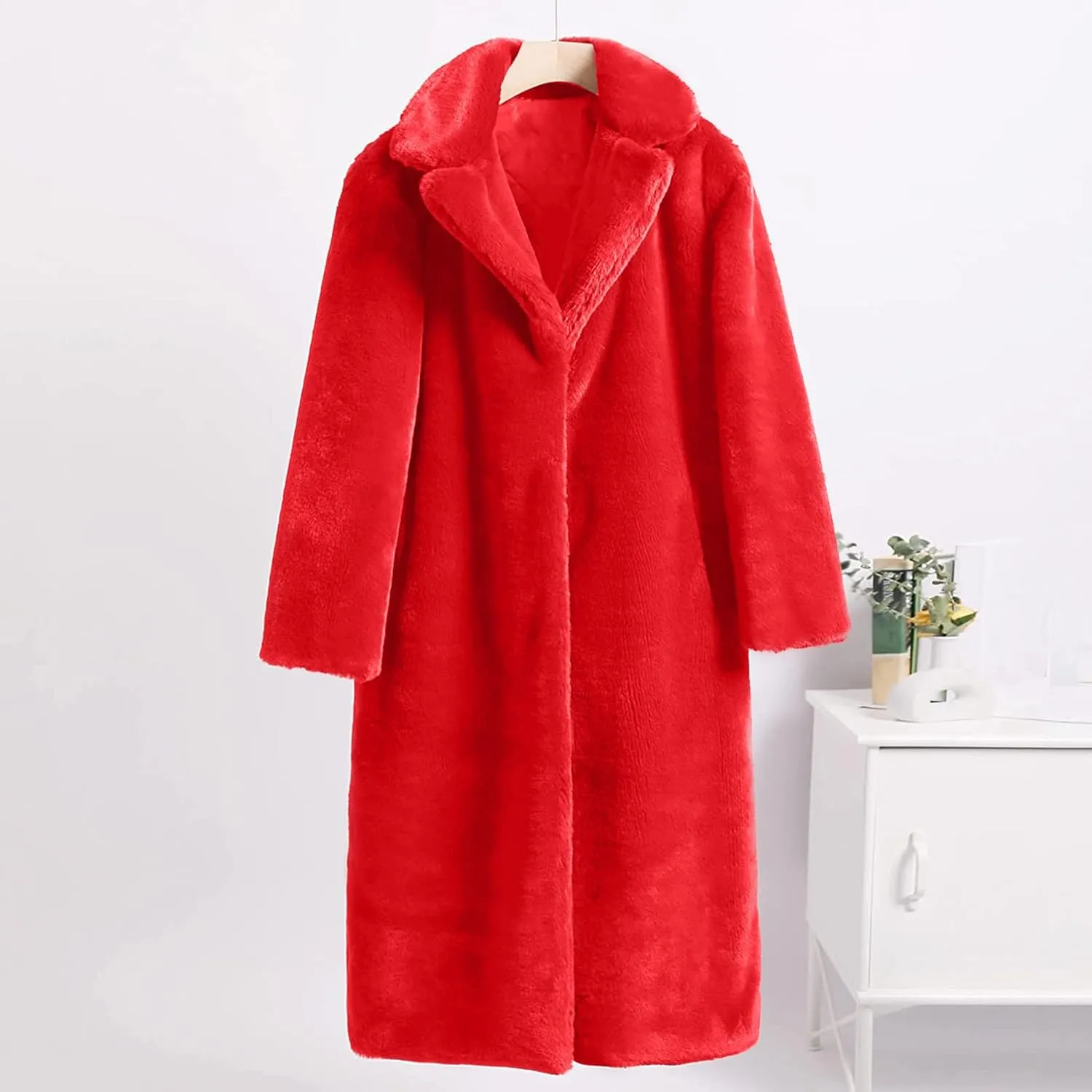 Plus Size Faux Fur Jackets for Women Winter Warm Thermal Shaggy Coats Long Sleeve Notched Lapel Collar Cozy Outwear