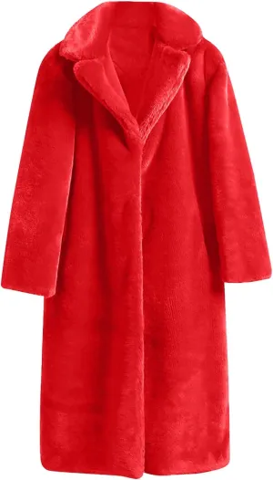 Plus Size Faux Fur Jackets for Women Winter Warm Thermal Shaggy Coats Long Sleeve Notched Lapel Collar Cozy Outwear