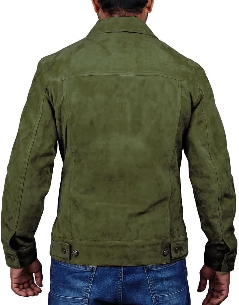Premium Vintage Trucker Suede Leather Jacket Men Genuine Lambskin Men Leather Jackets Shirt Collar Jackets For Mens
