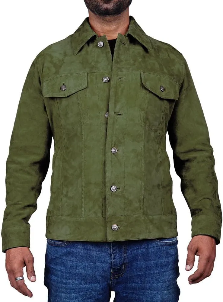 Premium Vintage Trucker Suede Leather Jacket Men Genuine Lambskin Men Leather Jackets Shirt Collar Jackets For Mens