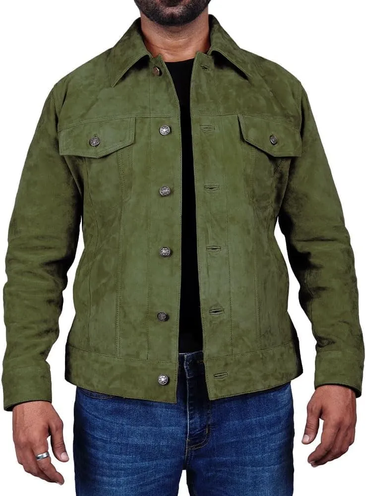 Premium Vintage Trucker Suede Leather Jacket Men Genuine Lambskin Men Leather Jackets Shirt Collar Jackets For Mens
