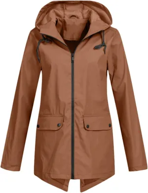 Rain Jacket Women Waterproof Breathable Hooded Trench Coat Casual Windproof Raincoats Solid Windbreaker