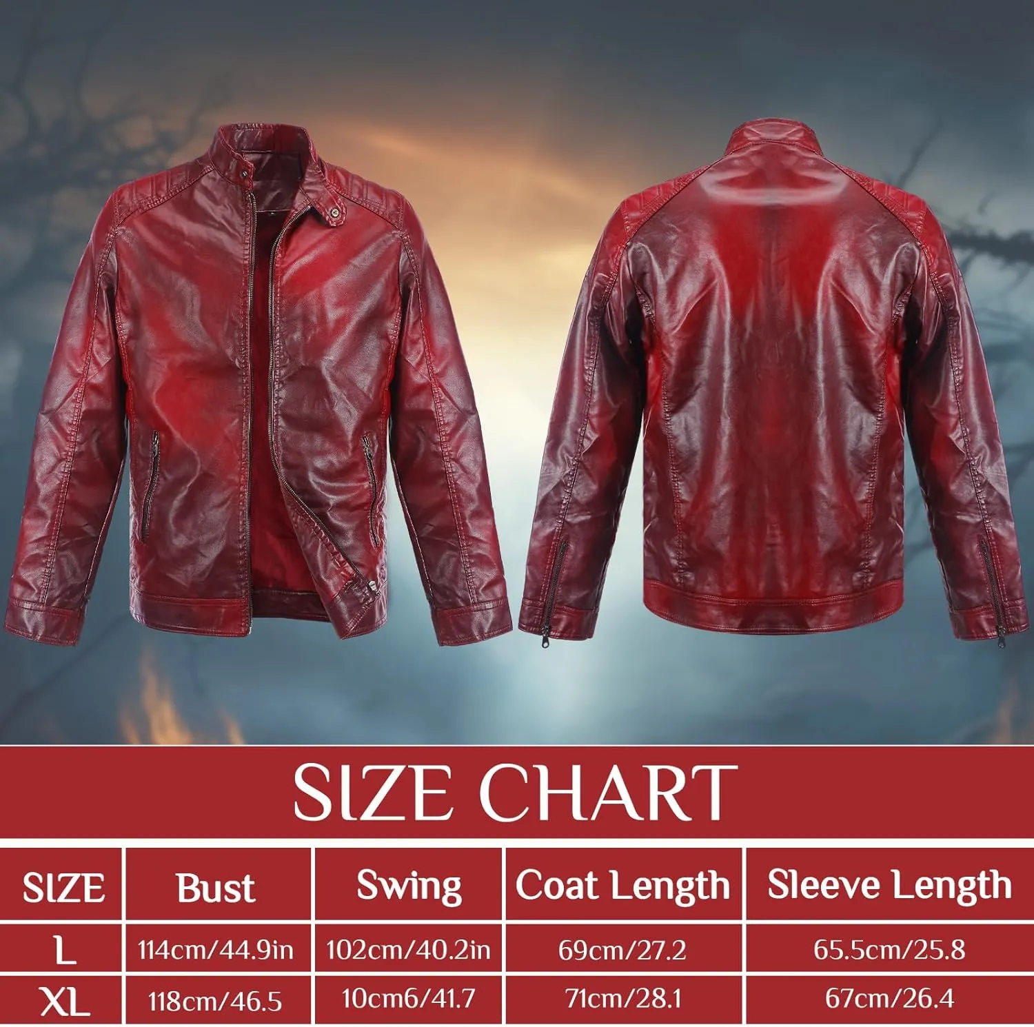 Red Men Leather Jacket Racer Style Casual Leather Jacket with Red Sunglasses Halloween Cosplay Costumes
