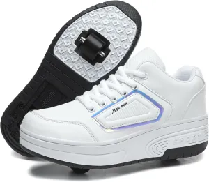 Roller Skate Shoes, Roller Skates Shoes with Wheels, Skateboard Shoes, Inline Skate, Adjustable Women's Shoes with Wheels for Girls, Running Skateboard, Inline Roller Skates, White-32 EU