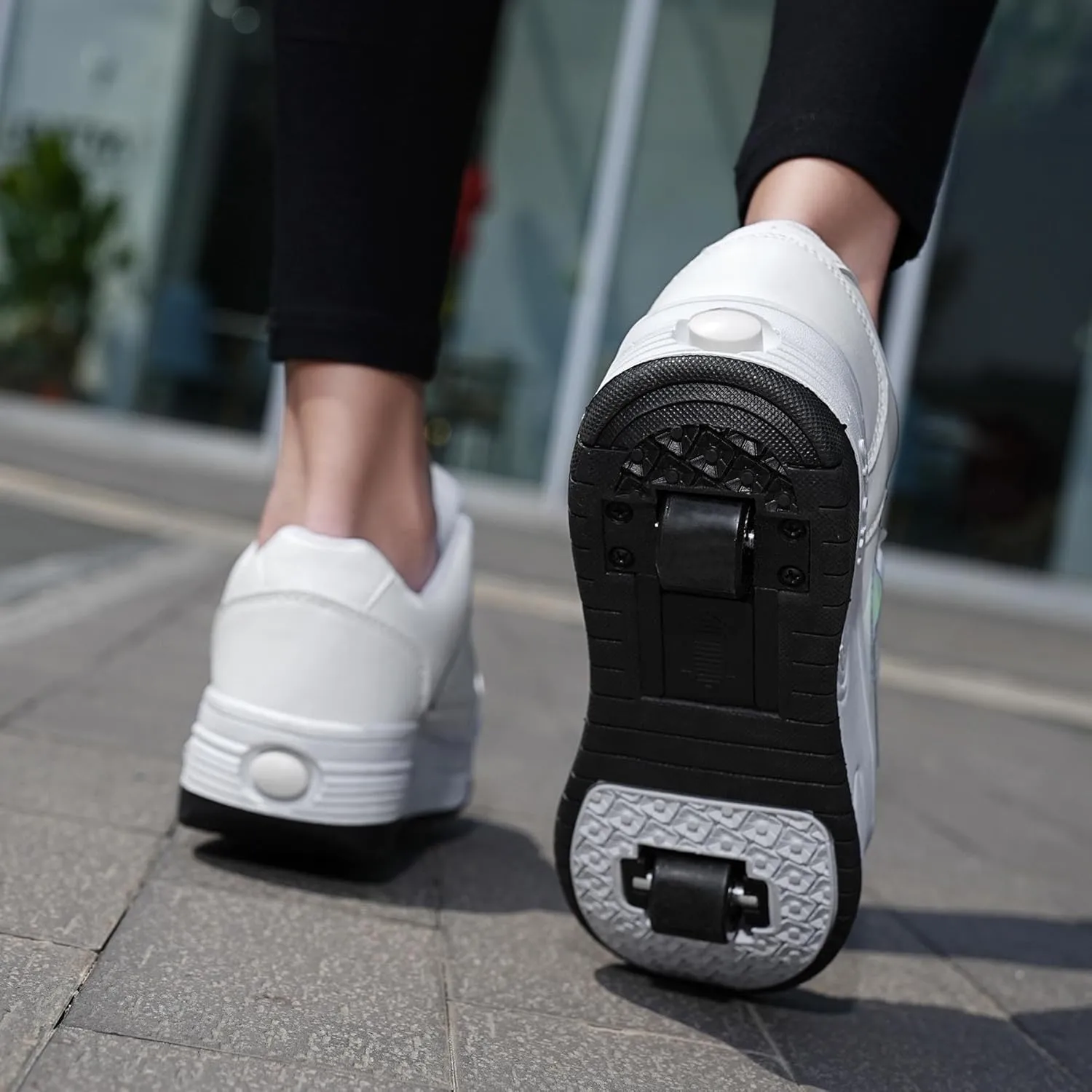 Roller Skate Shoes, Roller Skates Shoes with Wheels, Skateboard Shoes, Inline Skate, Adjustable Women's Shoes with Wheels for Girls, Running Skateboard, Inline Roller Skates, White-32 EU