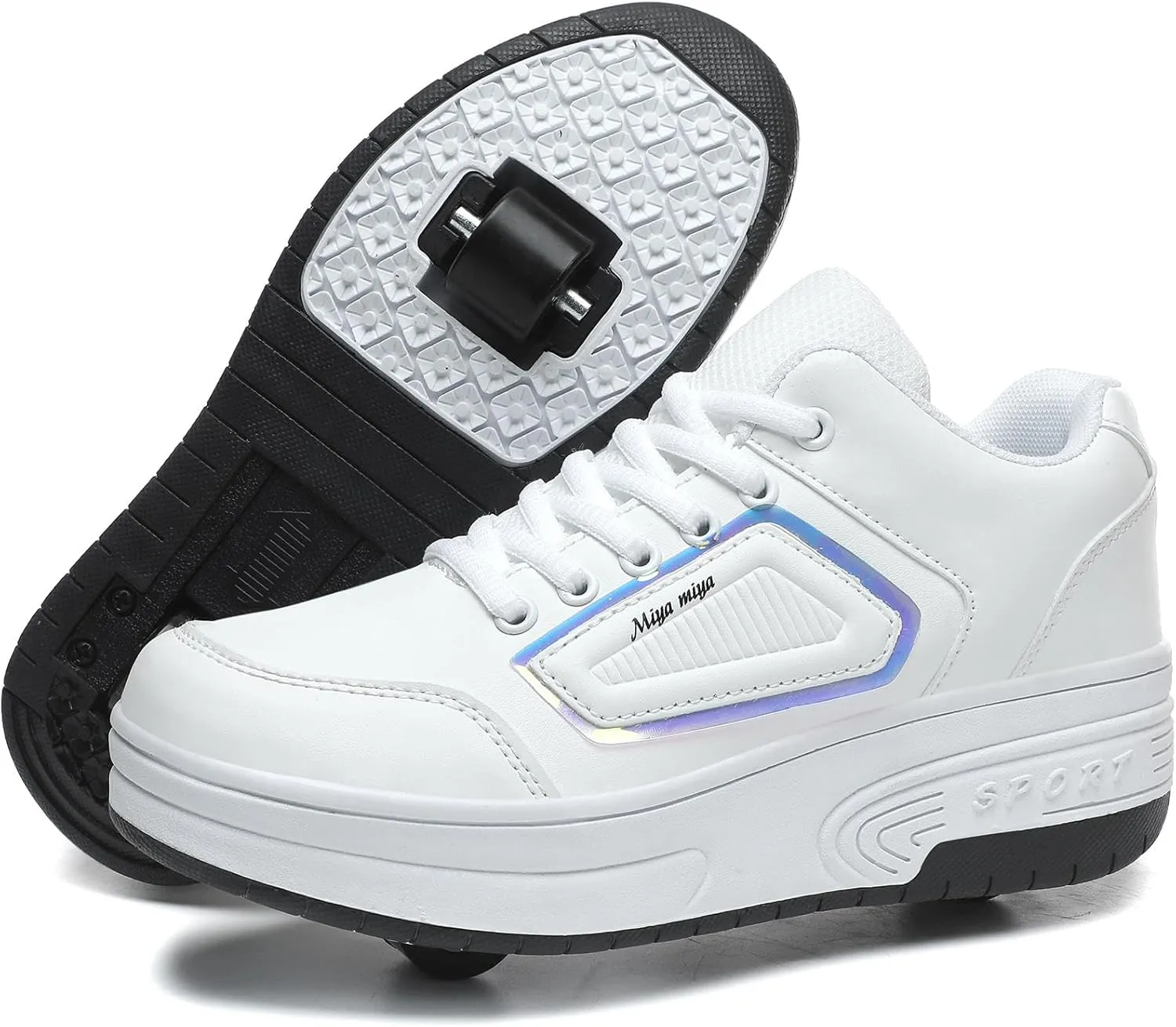 Roller Skate Shoes, Roller Skates Shoes with Wheels, Skateboard Shoes, Inline Skate, Adjustable Women's Shoes with Wheels for Girls, Running Skateboard, Inline Roller Skates, White-32 EU