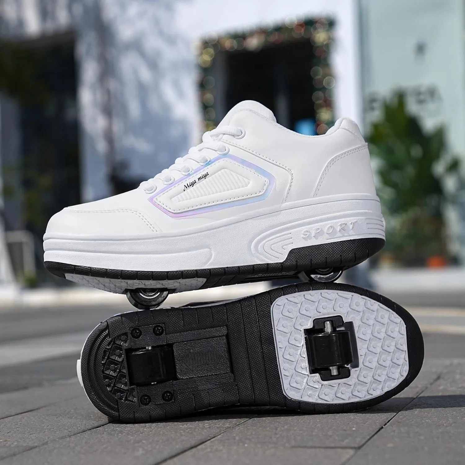 Roller Skate Shoes, Roller Skates Shoes with Wheels, Skateboard Shoes, Inline Skate, Adjustable Women's Shoes with Wheels for Girls, Running Skateboard, Inline Roller Skates, White-32 EU