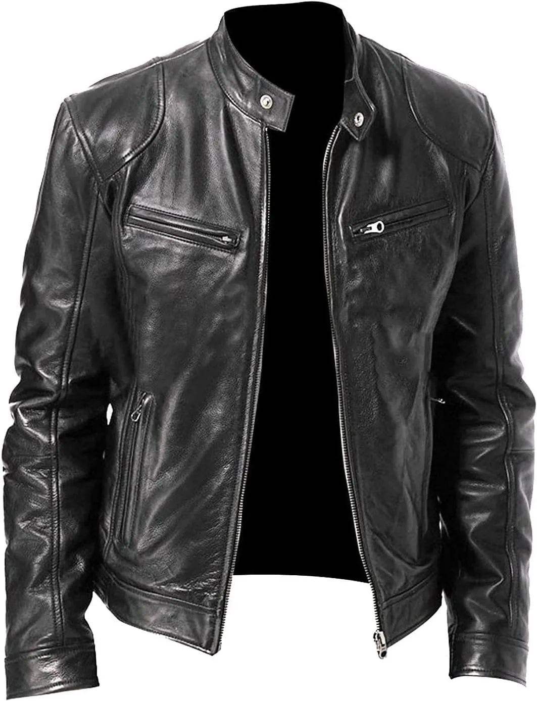 RTRDE Men's Jacket Stand Collar Leather Jacket Motorcycle Pu Faux Jacket Winter Outwear Coat Jacket, S-4XL