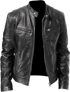 RTRDE Men's Jacket Stand Collar Leather Jacket Motorcycle Pu Faux Jacket Winter Outwear Coat Jacket, S-4XL