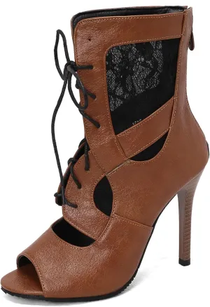 SACFOF Women's Sexy Peep Toe Lace Up High Heeled Sandals Fashion Stilettos Heels Dance Dressy Gladiator Summer Ankle Booties