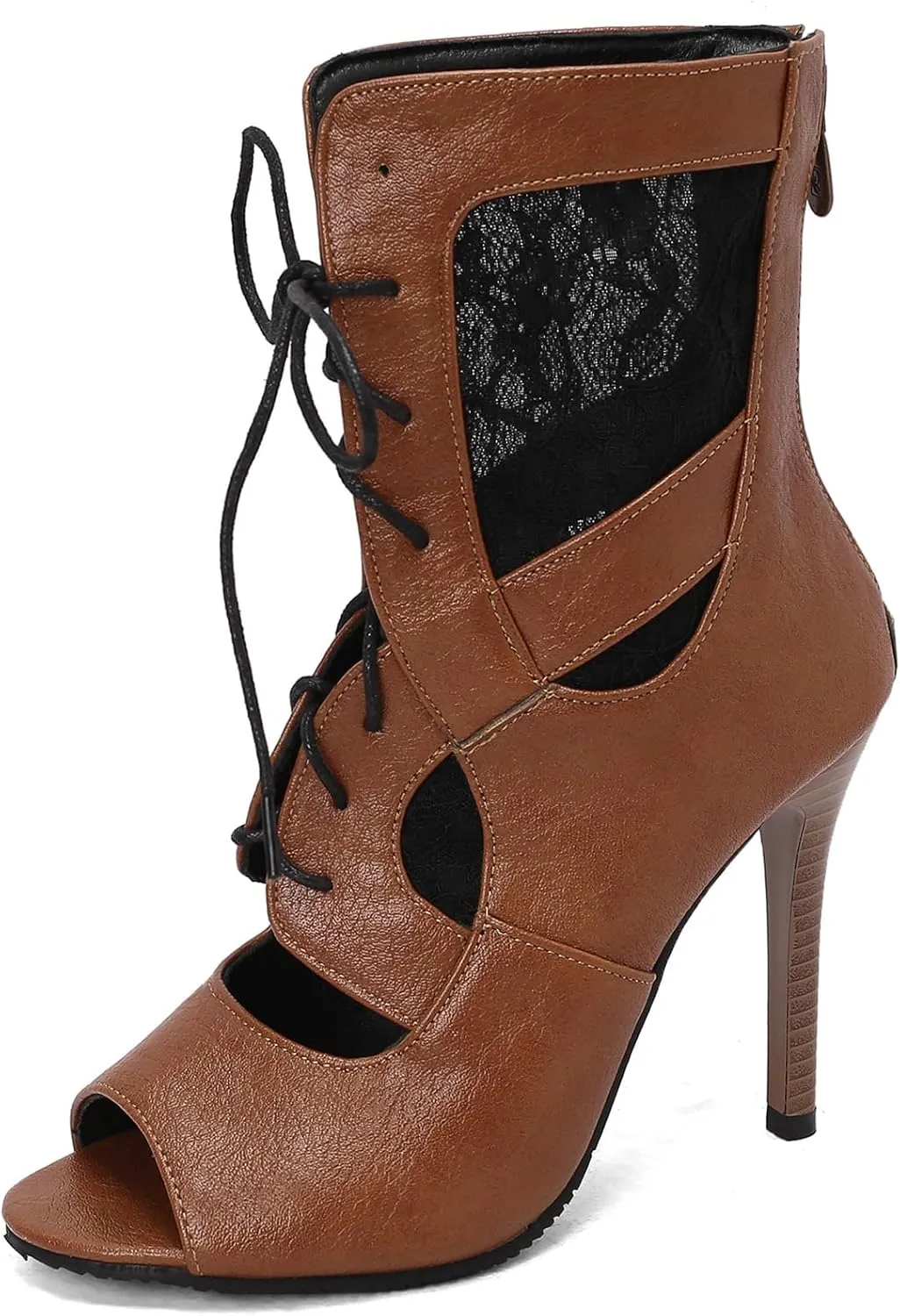 SACFOF Women's Sexy Peep Toe Lace Up High Heeled Sandals Fashion Stilettos Heels Dance Dressy Gladiator Summer Ankle Booties