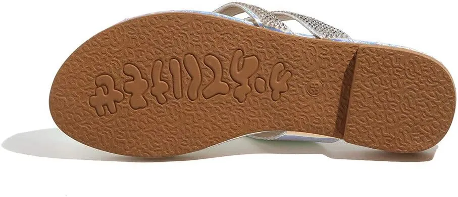 Sandals for Women Women Bohemian Pearl Crystal Flat Sandals Comfortable Sandal for Walking Beach Sandal Woman