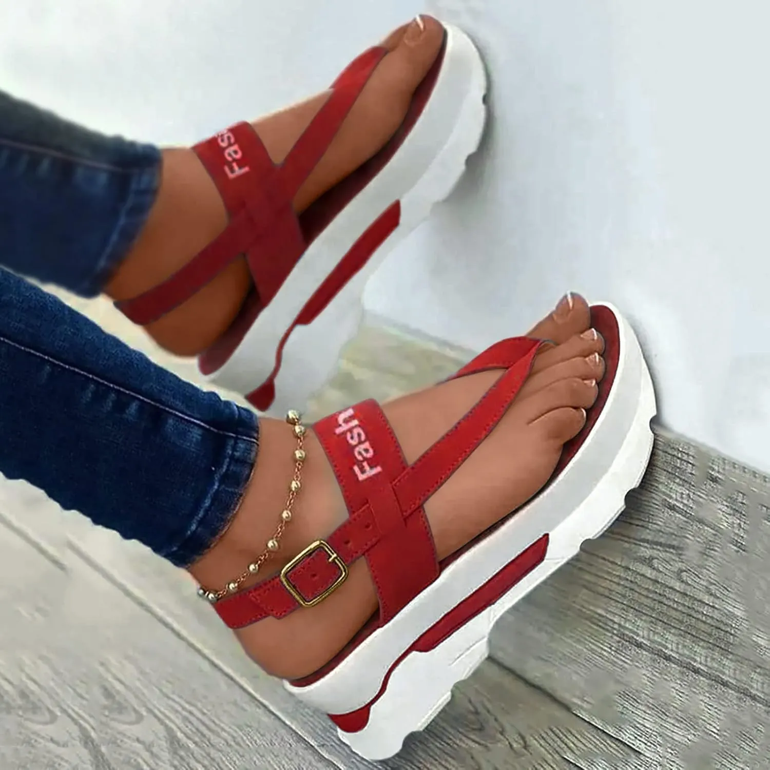 Sandals Women's Platform Sandals Women Slip on Comfortable Heels Shoes Heel Width Summer Beach