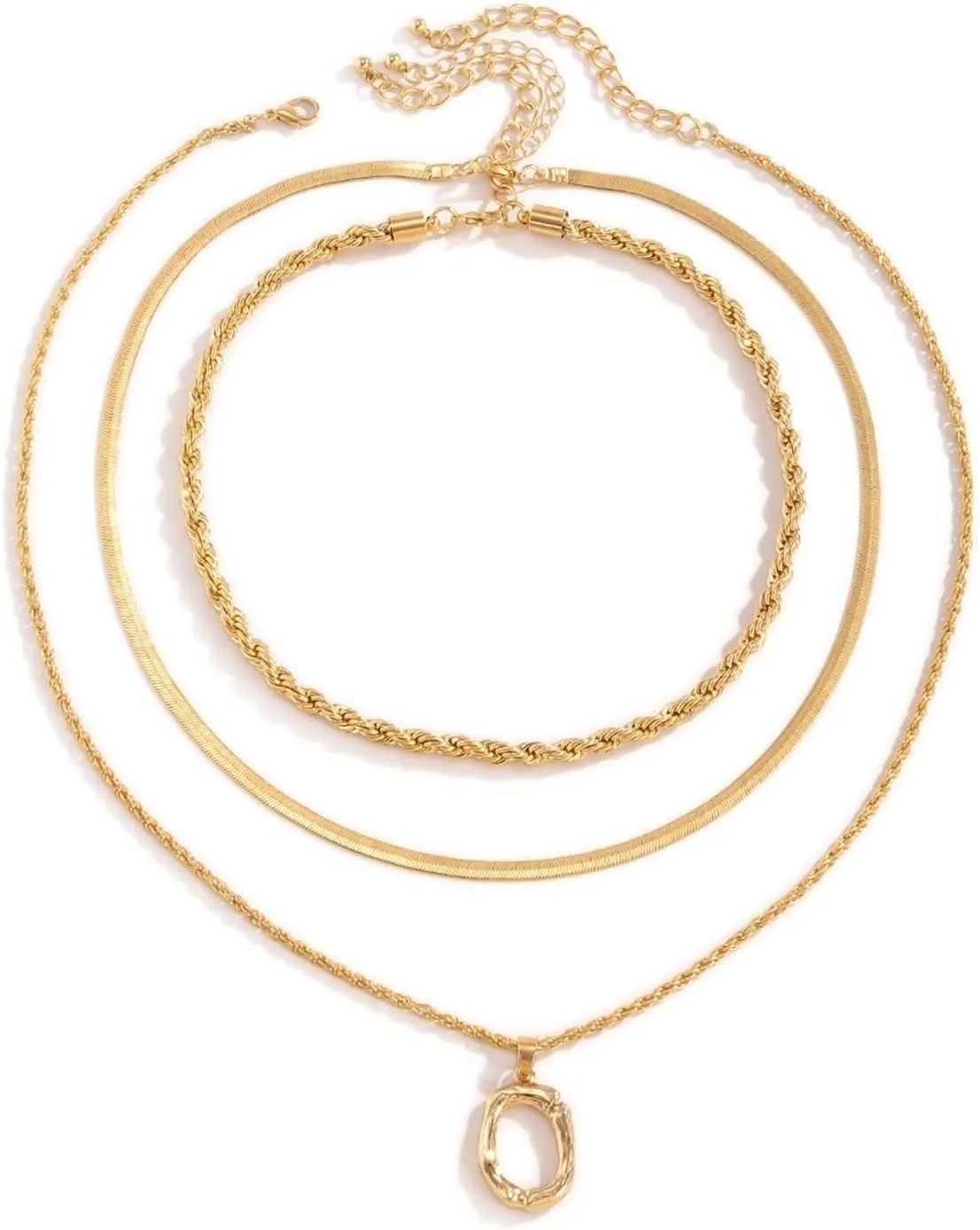 Short Layered Necklace, Womens Layered Necklaces Gold 3 Layer Pendant Necklaces Gold Letter O Design Graduation Sisters Gifts from Sister