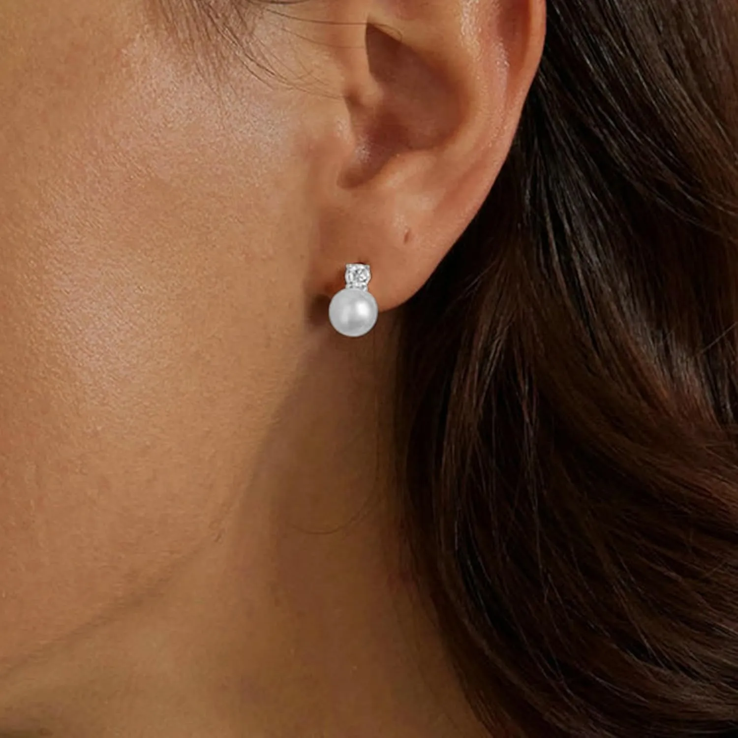 Small Pearl Stud Earrings for Women Dainty Pearl Drop Earrings With Cubic Zirconia 8mm Pearl and Diamond Earrings Ctue Gold Wedding Jewelry Gifts Pearl Jewelry