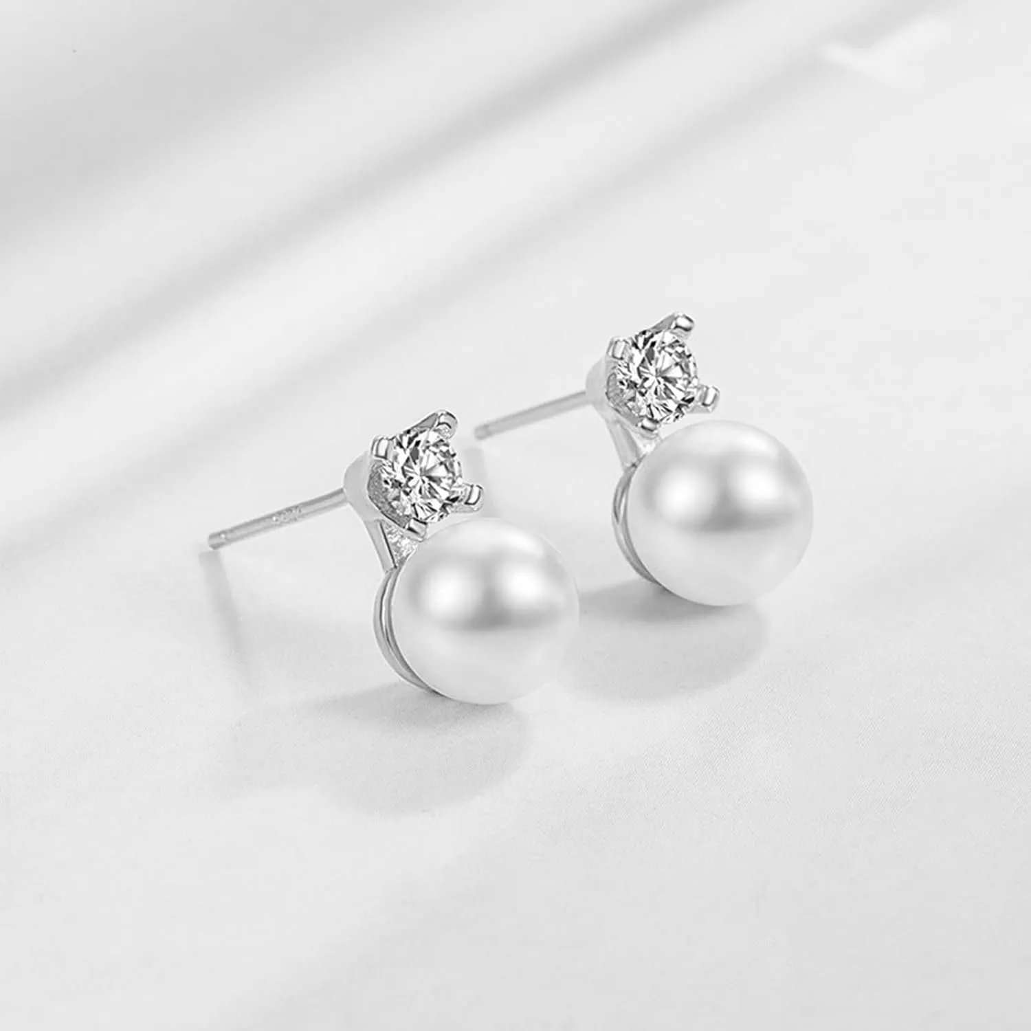 Small Pearl Stud Earrings for Women Dainty Pearl Drop Earrings With Cubic Zirconia 8mm Pearl and Diamond Earrings Ctue Gold Wedding Jewelry Gifts Pearl Jewelry