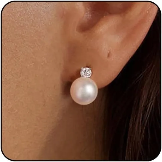 Small Pearl Stud Earrings for Women Dainty Pearl Drop Earrings With Cubic Zirconia 8mm Pearl and Diamond Earrings Ctue Gold Wedding Jewelry Gifts Pearl Jewelry