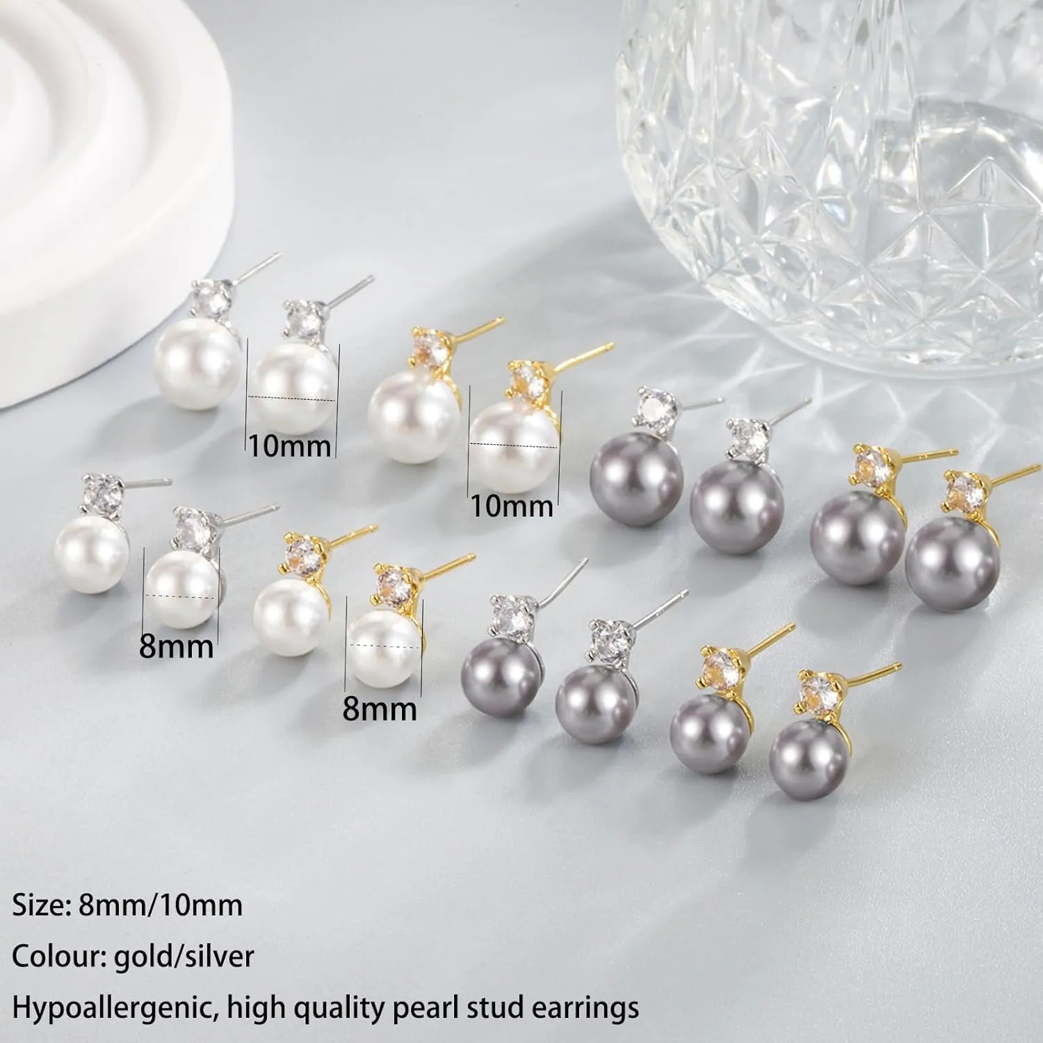Small Pearl Stud Earrings for Women Dainty Pearl Drop Earrings With Cubic Zirconia 8mm Pearl and Diamond Earrings Ctue Gold Wedding Jewelry Gifts Pearl Jewelry