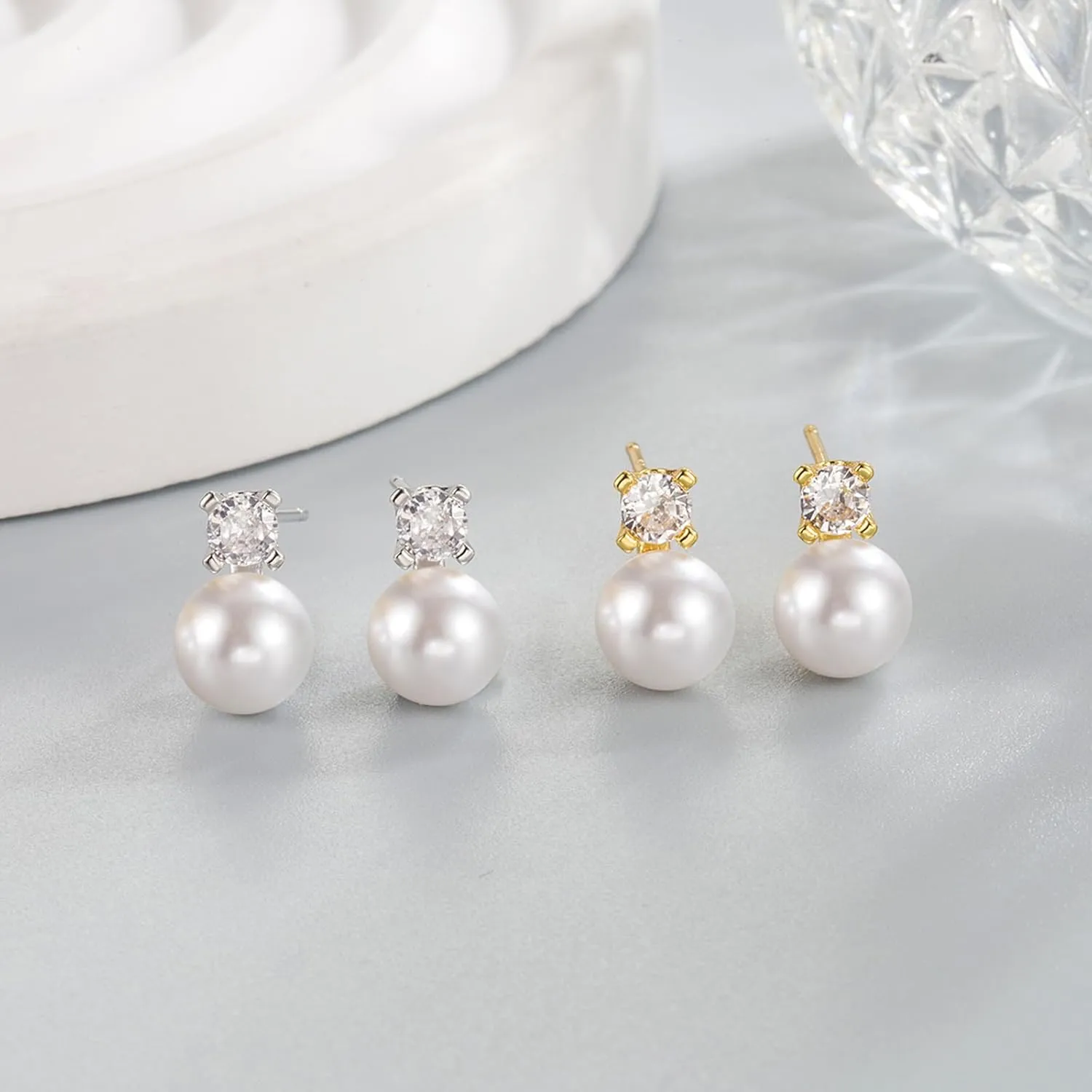Small Pearl Stud Earrings for Women Dainty Pearl Drop Earrings With Cubic Zirconia 8mm Pearl and Diamond Earrings Ctue Gold Wedding Jewelry Gifts Pearl Jewelry