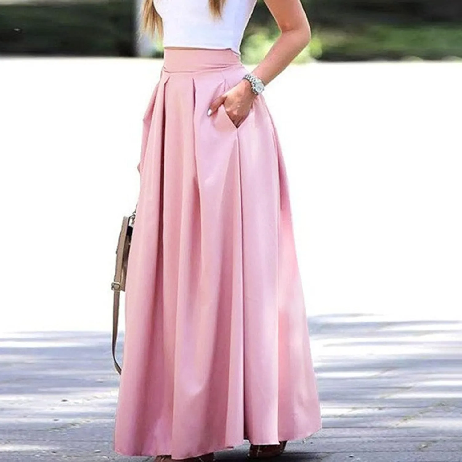 Solid Color Summer Skirts for Women 2023 High Waisted Pleated Casual A Line Athletic with Pockets Plus Size Spring
