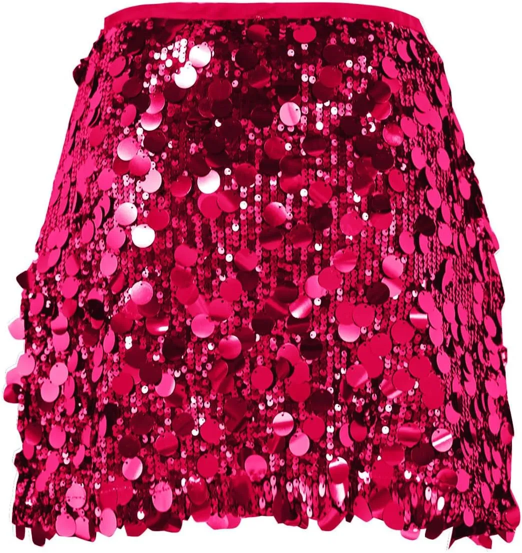 Sparkly Sequin Skirt for Women Mini Glitter Elastic Waistband Skirts Elastic Waist Party Club Bodycon Pencil Skirt