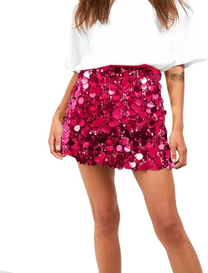 Sparkly Sequin Skirt for Women Mini Glitter Elastic Waistband Skirts Elastic Waist Party Club Bodycon Pencil Skirt