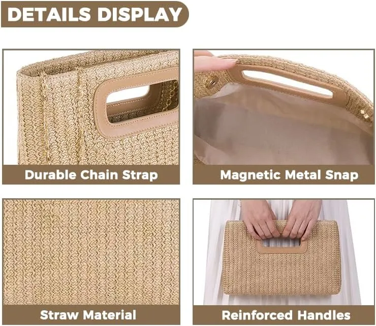 Straw Clutch Purse for Women Top Handle Handbags Crossbody Raffia Woven Purse 2025 Summer Beach Vacation Evening Bag