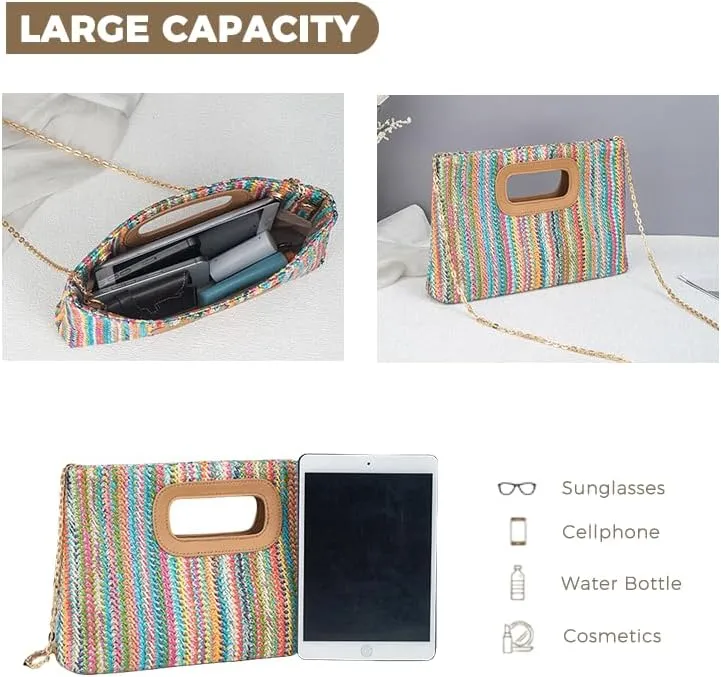 Straw Clutch Purse for Women Top Handle Handbags Crossbody Raffia Woven Purse 2025 Summer Beach Vacation Evening Bag