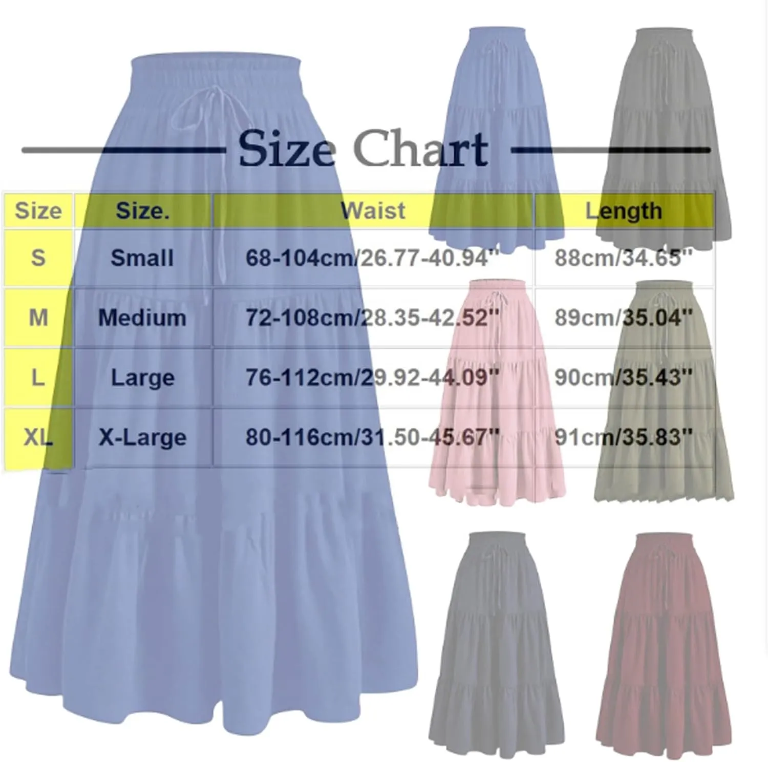 Summer Long Skirts for Women Casual Drawstring High Waist Lightweight Tiered Flowy Pleated Skirts Trendy A-Line Skirt