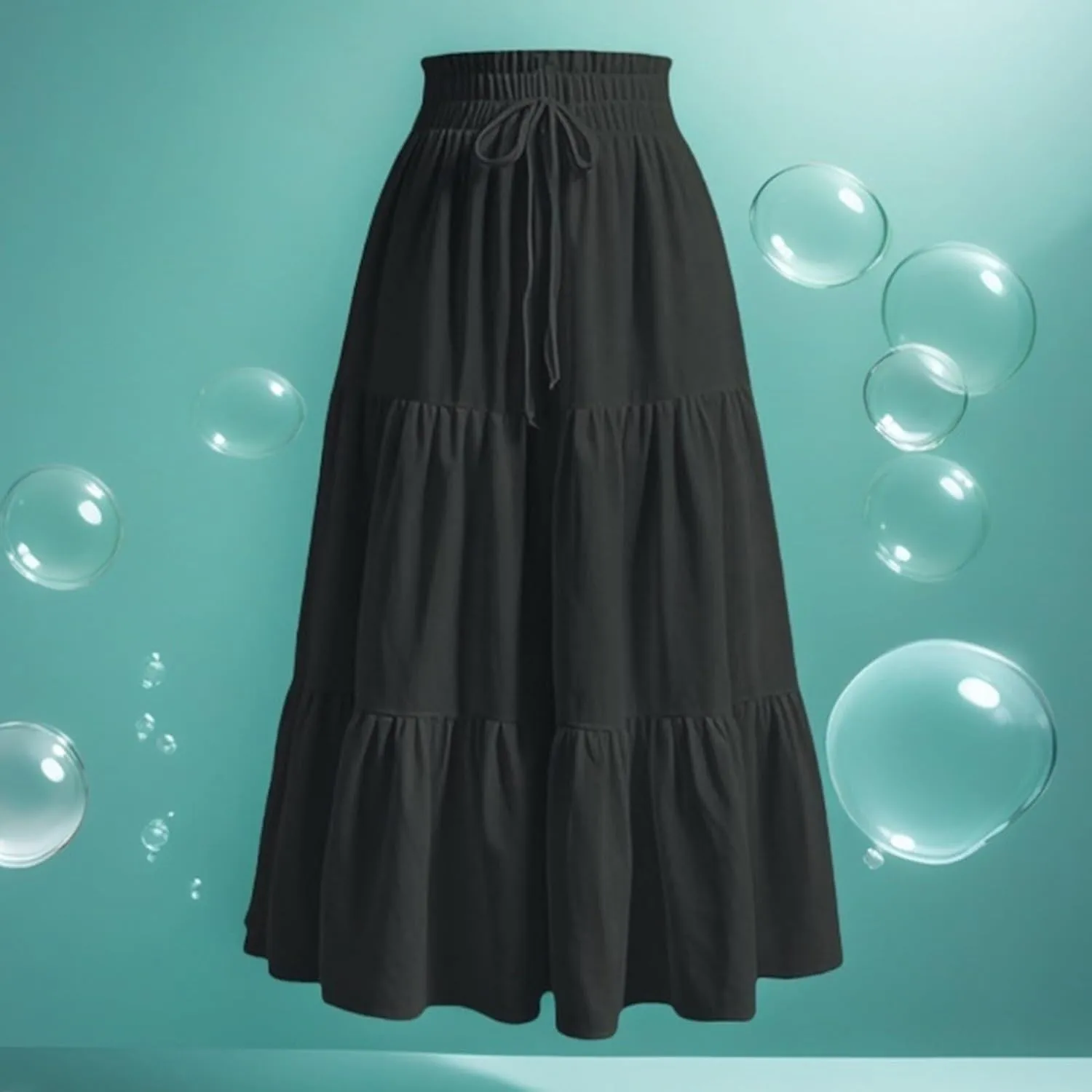 Summer Long Skirts for Women Casual Drawstring High Waist Lightweight Tiered Flowy Pleated Skirts Trendy A-Line Skirt