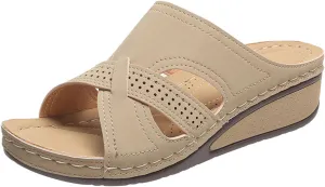 Summer Wedge Sandals for Women 2025 Orthopedic Comfortable Open Toe Dressy Platform Sandal Casual Slip on Walking Fish Mouth Solid Color Going Out Slipper Summer Black Shoes Arch Support