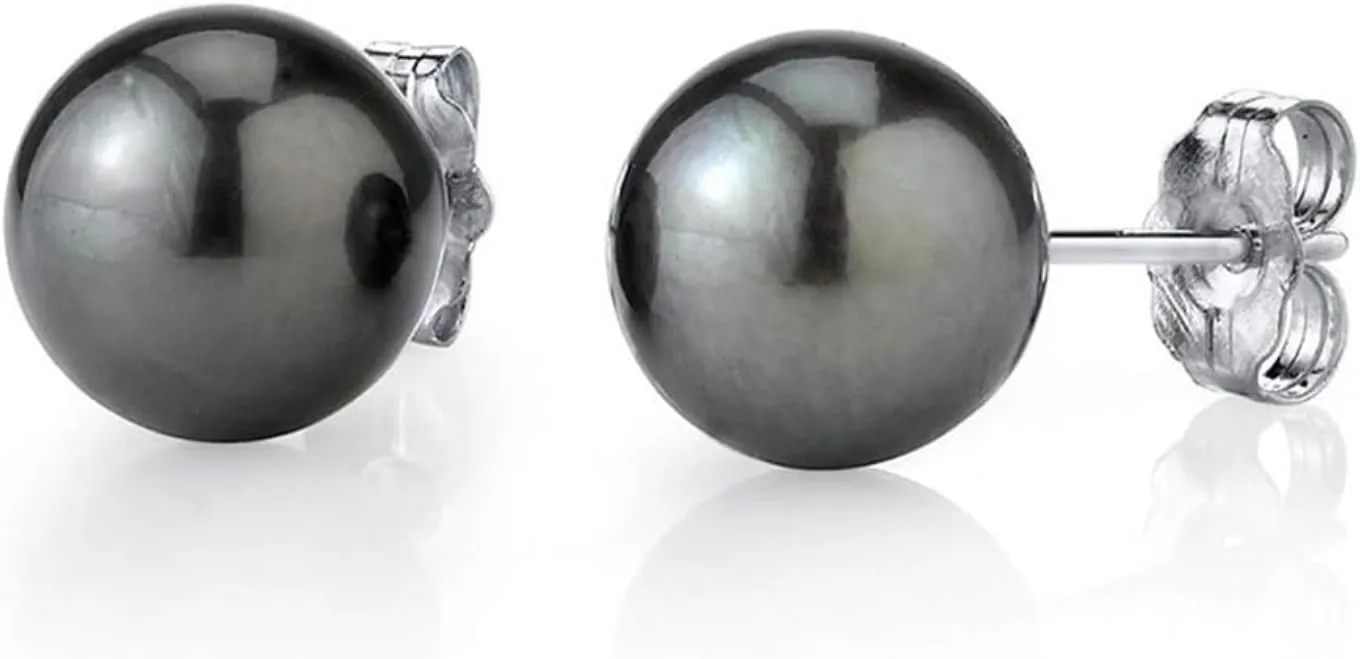 THE PEARL SOURCE 10-11mm Tahitian Real Pearl Earrings for Women - Black 14k Gold Stud Earrings | Hypoallergenic Earrings with Genuine Cultured Pearls