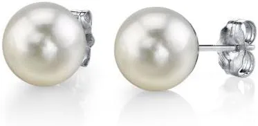 THE PEARL SOURCE Round White Freshwater Real Pearl Earrings in AAAA Quality for Women - 14k Gold Stud Earrings | Hypoallergenic Earrings with Genuine Cultured Pearls, 10.0-10.5mm