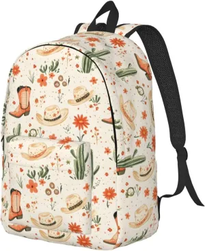 Travel Backpack for Women Men - 20L Boots Cowboy Hat Cactus Print Canvas Simple Modern Backpack Bag for Hiking